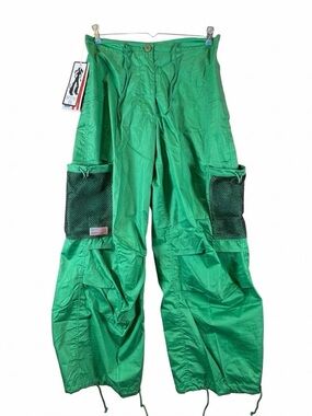 NWT Vintage UFO Girly Fit Green Mesh Cargo Parachute Pants Y2K Rave Small